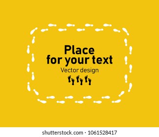 Shoe and bare foot print. Shoes imprints set. Foot trail.Place for your text. Vector illustration.
