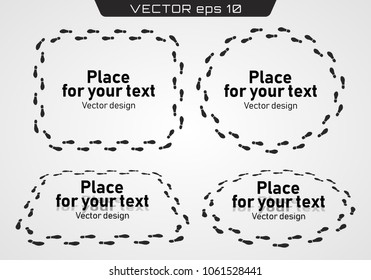 Shoe and bare foot print. Shoes imprints set. Foot trail.Place for your text. Vector illustration.