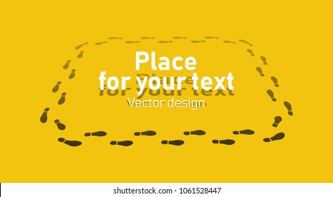 Shoe and bare foot print. Shoes imprints set. Foot trail.Place for your text. Vector illustration.