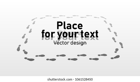 Shoe and bare foot print. Shoes imprints set. Foot trail.Place for your text. Vector illustration.