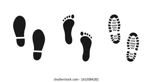 Shoe and bare foot print steps set. EPS 10
