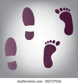Shoe and bare foot print vector illustration