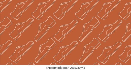 Shoe, Boot, Footwear Color Seamless Pattern. Tailored Handmade Bespoke Shoe, Footwear. Shoe Store. Bootmaker, Shoemaker, Cobbler. Shoes Atelier, Workshop. Shoemaking.Flat Vector Illustration. Isolated