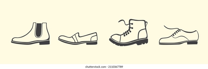 Shoe, boot, footwear image color SVG set. Tailored handmade bespoke shoe, footwear. Bootmaker, shoemaker, cobbler. Сustom shoe atelier, workshop. DIY shoemaking. Isolated flat vector illustration svg