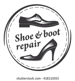Shoe & boot repair, men's and women's shoes, frame. Vector illustration.

