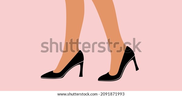Shoe, boots, footwear. Woman, female, girls shoes.\
Сlassic shoes. Business woman style. Feet, legs walking in elegant\
closed toe high heel shoes pump. Colorful Isolated flat vector\
illustration       
