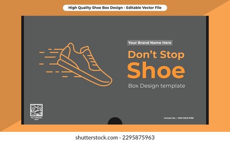 Shoe box design packaging design. Minimal vector packaging with die line. Modern typography, Shoe logo design. Craft Paper black box custom layout.