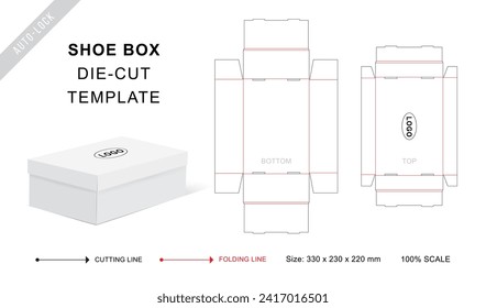 Shoe box die cut template or Autolock packaging