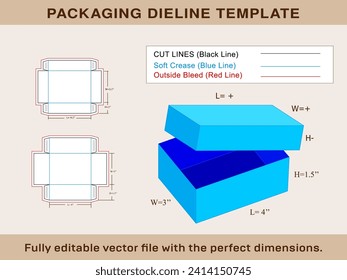 Shoe Box, Rectangle Box, Packaging box, Dieline Template, Vector File and 3d box, Editable Vector File,