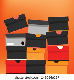 Shoe boxes stacked on orange background