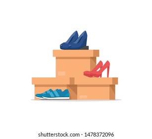 Shoe boxes with woman s footwear,Men shoes