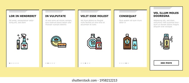 Shoe Care Accessories Onboarding Mobile App Page Screen Vector. Leather And Velvet, Children And Everyday Shoe Care, Brush And Sponges, Polishing Tool Illustrations