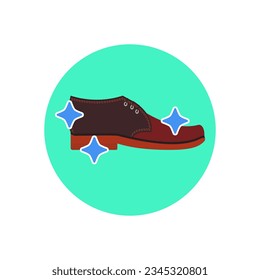 Shoe care and cleaning. New leather boot and sparkling stars with glitter. Color vector.