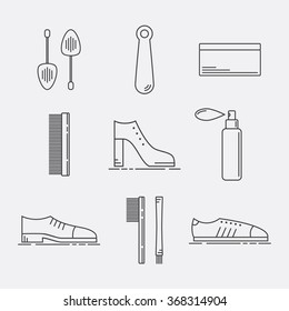 Shoe Care Products. Shoe Accessories Icons Set.