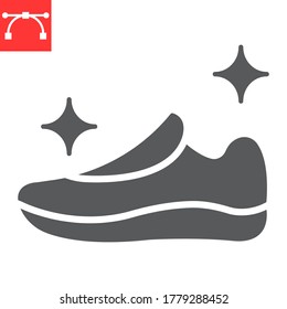 Shoe Cleaning Glyph Icon, Dry Cleaning And Wash, Run Shoes Sign Vector Graphics, Editable Stroke Solid Icon, Eps 10