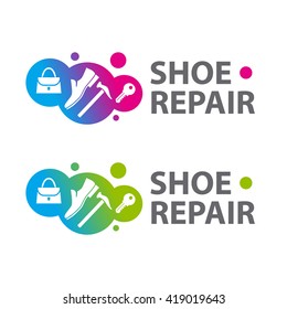 Shoe, cobbler hammer, handbag, key. Shoe repair. Signboard, vector illustration.
