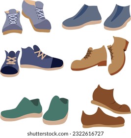 Shoe collection. Shoes with different soles for men and women. Flat vector illustration 