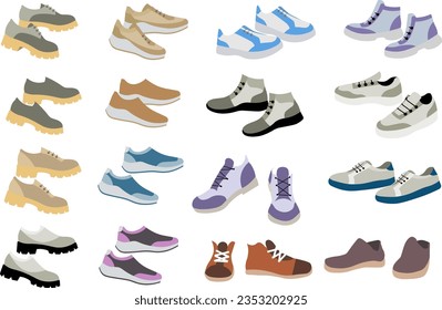 Shoe collection. Sports shoes for men and women. Flat vector illustration 
