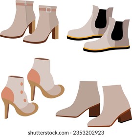 Shoe collection. Women's boots. Flat vector illustration 