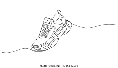 Dibujo continuo del arte de una línea del zapato, bosquejo dibujado a mano de zapatos para correr con cordones sobre un fondo blanco liso, arte de línea continua de zapatos para correr, zapatillas de deporte de arte de línea continua