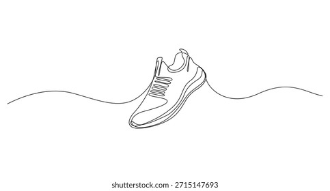 Dibujo continuo del arte de una línea del zapato, bosquejo dibujado a mano de zapatos para correr con cordones sobre un fondo blanco liso, arte de línea continua de zapatos para correr, zapatillas de deporte de arte de línea continua