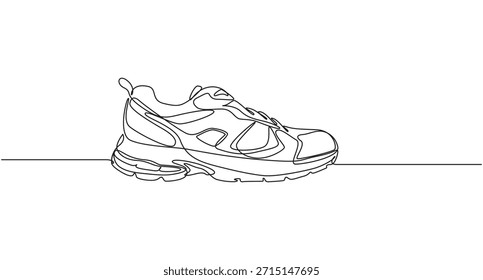Dibujo continuo del arte de una línea del zapato, bosquejo dibujado a mano de zapatos para correr con cordones sobre un fondo blanco liso, arte de línea continua de zapatos para correr, zapatillas de deporte de arte de línea continua
