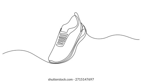 Dibujo continuo del arte de una línea del zapato, bosquejo dibujado a mano de zapatos para correr con cordones sobre un fondo blanco liso, arte de línea continua de zapatos para correr, zapatillas de deporte de arte de línea continua