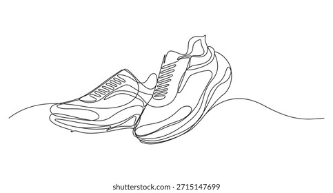 Dibujo continuo del arte de una línea del zapato, bosquejo dibujado a mano de zapatos para correr con cordones sobre un fondo blanco liso, arte de línea continua de zapatos para correr, zapatillas de deporte de arte de línea continua