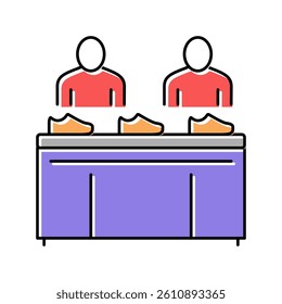 shoe conveyor control workers color icon vector. shoe conveyor control workers sign. isolated symbol illustration