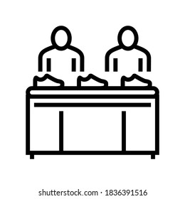 shoe conveyor control workers line icon vector. shoe conveyor control workers sign. isolated contour symbol black illustration