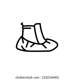 Shoe cover disposable black line icon. Medical element