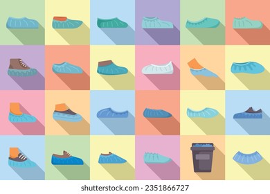 Shoe covers icons set flat vector. Footwear protection. Shoe clean