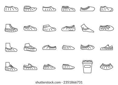 Los iconos de las cubiertas de zapatos establecen el vector de contorno. Protección del calzado. Limpiar zapatos