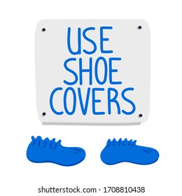 Shoe covers sign. Blue Shoe covers and wall sign on white background. Hospital equipment. Simple flat style vector illustration