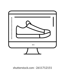 shoe design computer screen line icon vector. shoe design computer screen sign. isolated contour symbol black illustration