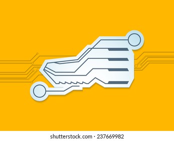 Shoe design on orange color background.