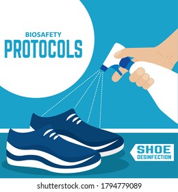 Shoe desinfection. Coronavirus prevention. Biosafety protocols poster - Vector