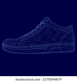 Shoe is displayed in a blue color outline. The shoe is a sneaker and is designed to be comfortable and stylish. The blue color of the shoe is eye-catching and makes it stand out