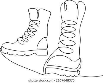 Schuhzeichnung in einer Zeile.
Vektorgrafik. Schnüre Schuhe.