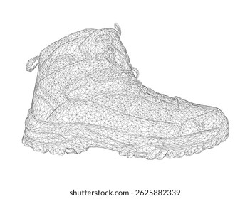 A shoe is drawn in black and white. The shoe is a sneaker and is shown from the side