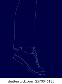 Shoe is drawn in blue outline. The shoe is a sneaker with a blue sole