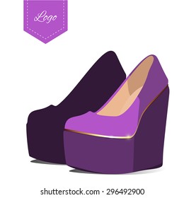 Shoe. Elegant woman's shoe high-heeled. Vector. Fashion shoes platform for sale.
Design template for label, banner, postcard, icon, sketch, silhouette. Can write your logo. Girl footwear.
