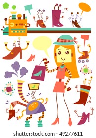 Shoe Fashion Robot Doodle - Vector