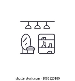 shoe fitting room vector line icon, sign, illustration on background, editable strokes