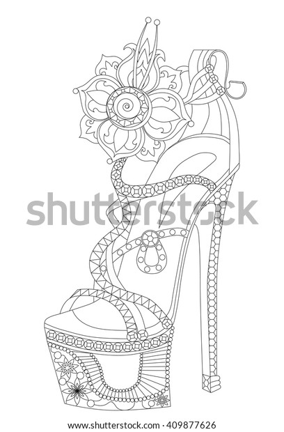 Stock vektor „Shoe Flowers Coloring Books Adults“ (bez autorských