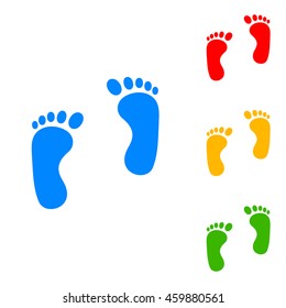 Shoe foot print. Colorful set of icon - blue, red, yellow, green.