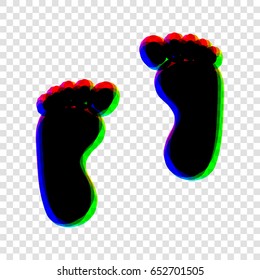 Shoe foot print. Vector. Black icon with red-green-blue contours on transparent background.