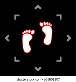 Shoe foot print. Vector. White icon in gray focus like mandala on black background.