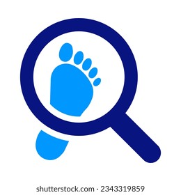 Shoe footprint in a magnifier circle. Searching Footprint. Audit Icon from Commerce. 