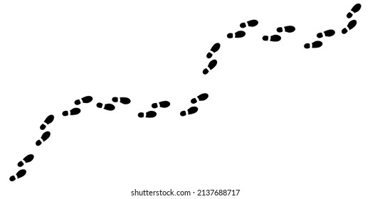 Shoe footprint. Template of the trodden path, walking route. Black icons. Leg of a human foot in shoes, boots. Vector illustration.